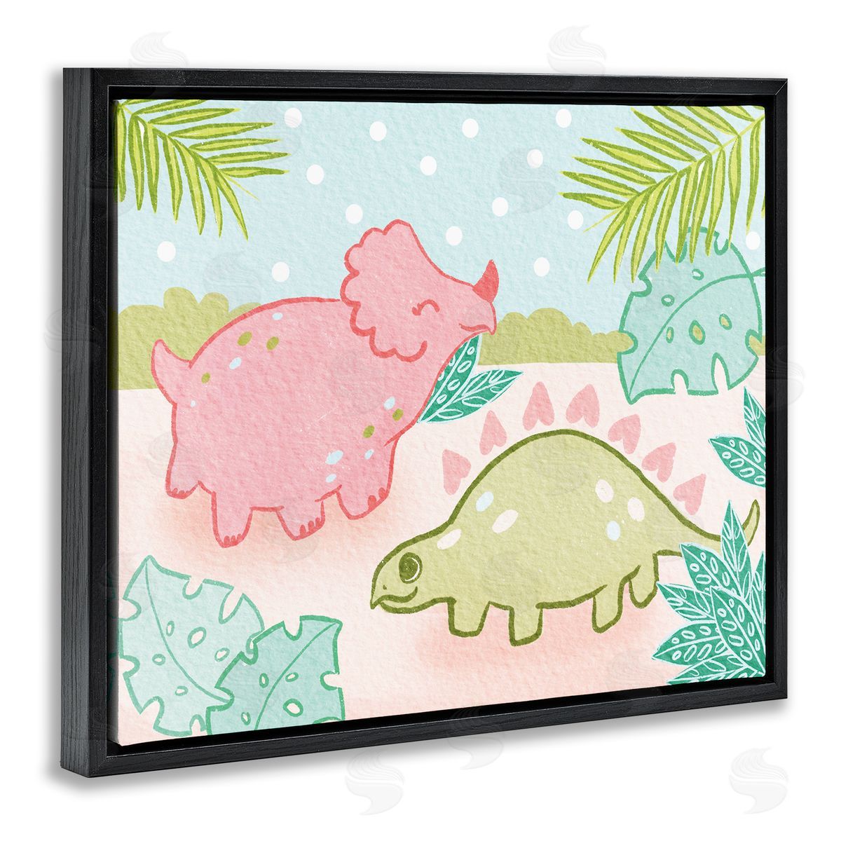 Cute Dinosaurs Pink Green Kids Black Floating Frame Canvas Wall Art, Home Decor by Stupell Studio
