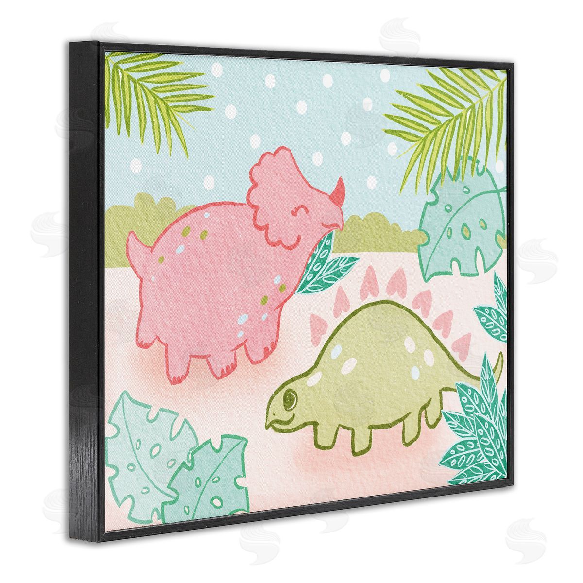 Cute Dinosaurs Pink Green Kids Black Frame Print Wall Art, Home Decor by Stupell Studio