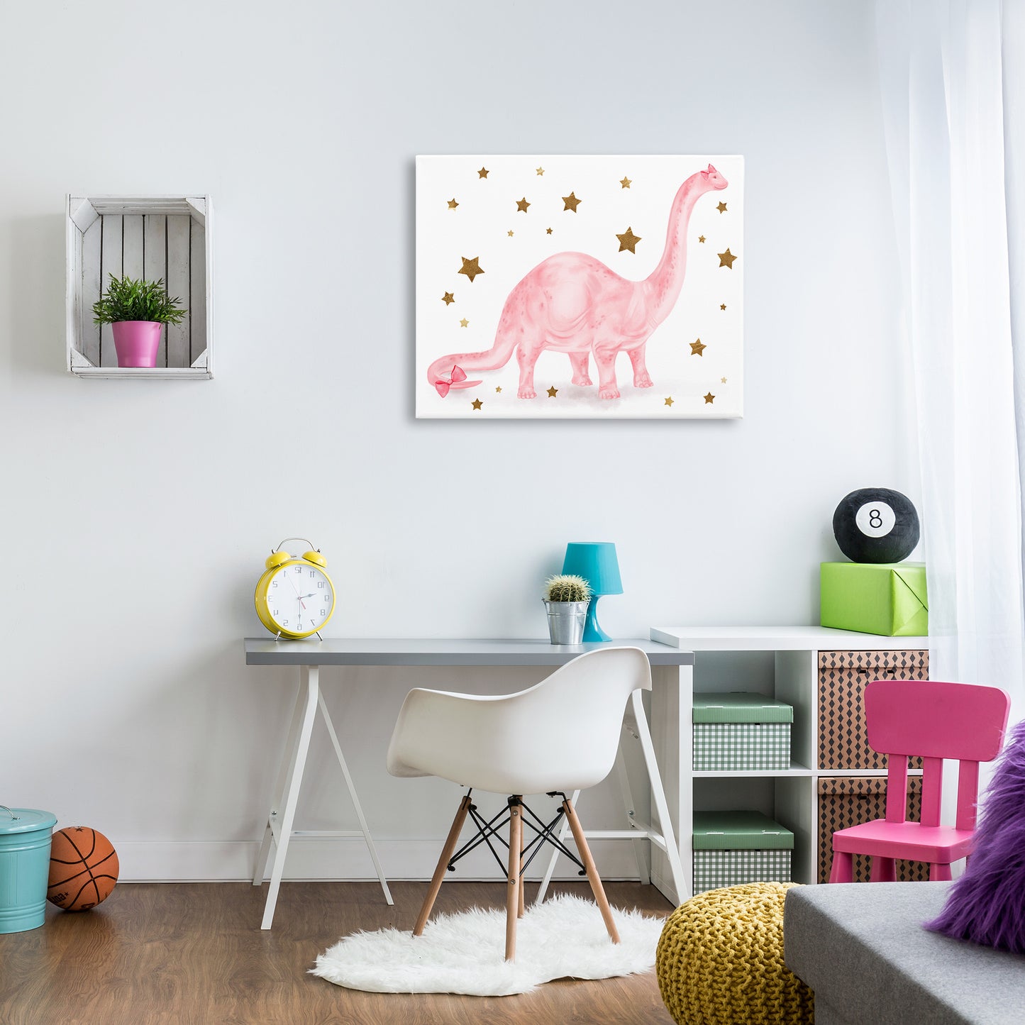 Pink Dinosaur with Gold Stars Canvas Wall Art in Room, Home Decor by Stupell Studio