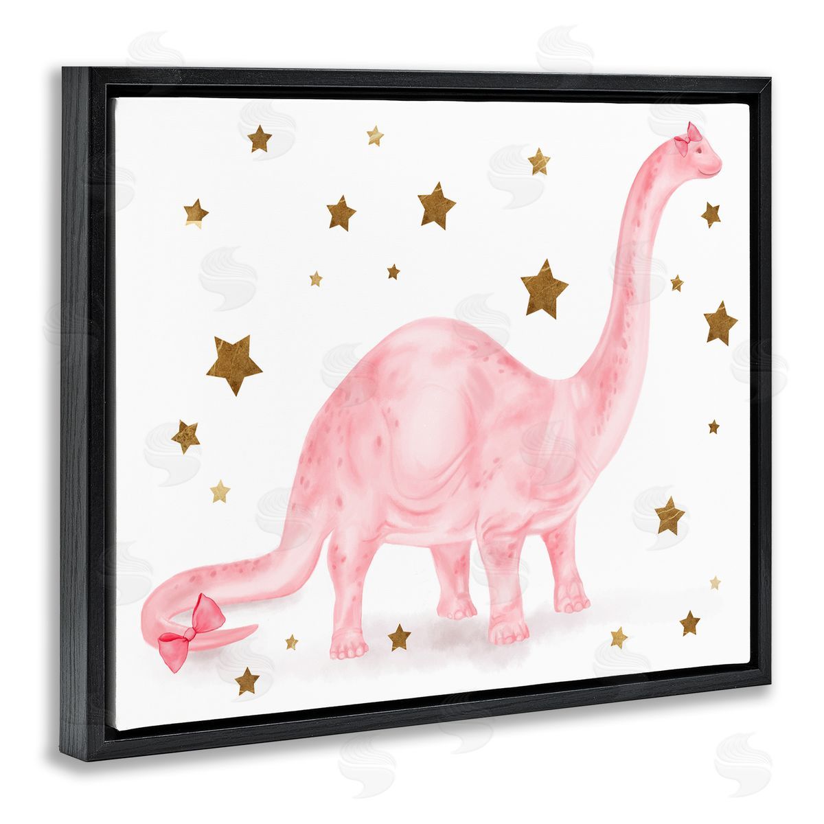 Pink Dinosaur with Gold Stars Black Floating Frame Canvas Wall Art, Home Decor by Stupell Studio