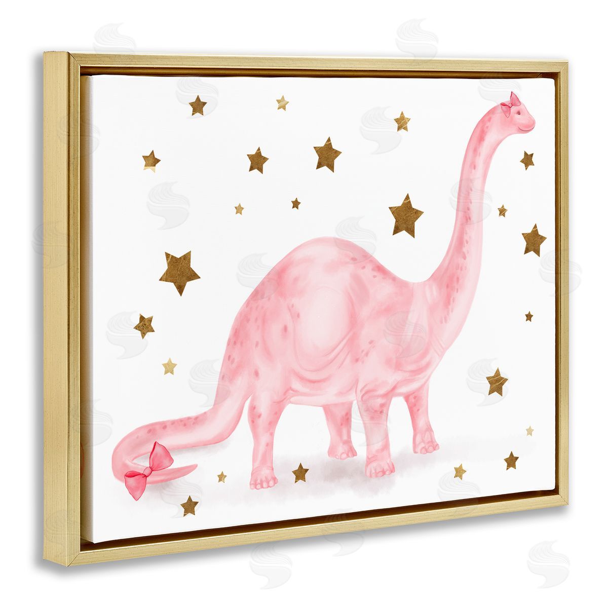 Pink Dinosaur with Gold Stars Gold Floating Frame Canvas Wall Art, Home Decor by Stupell Studio