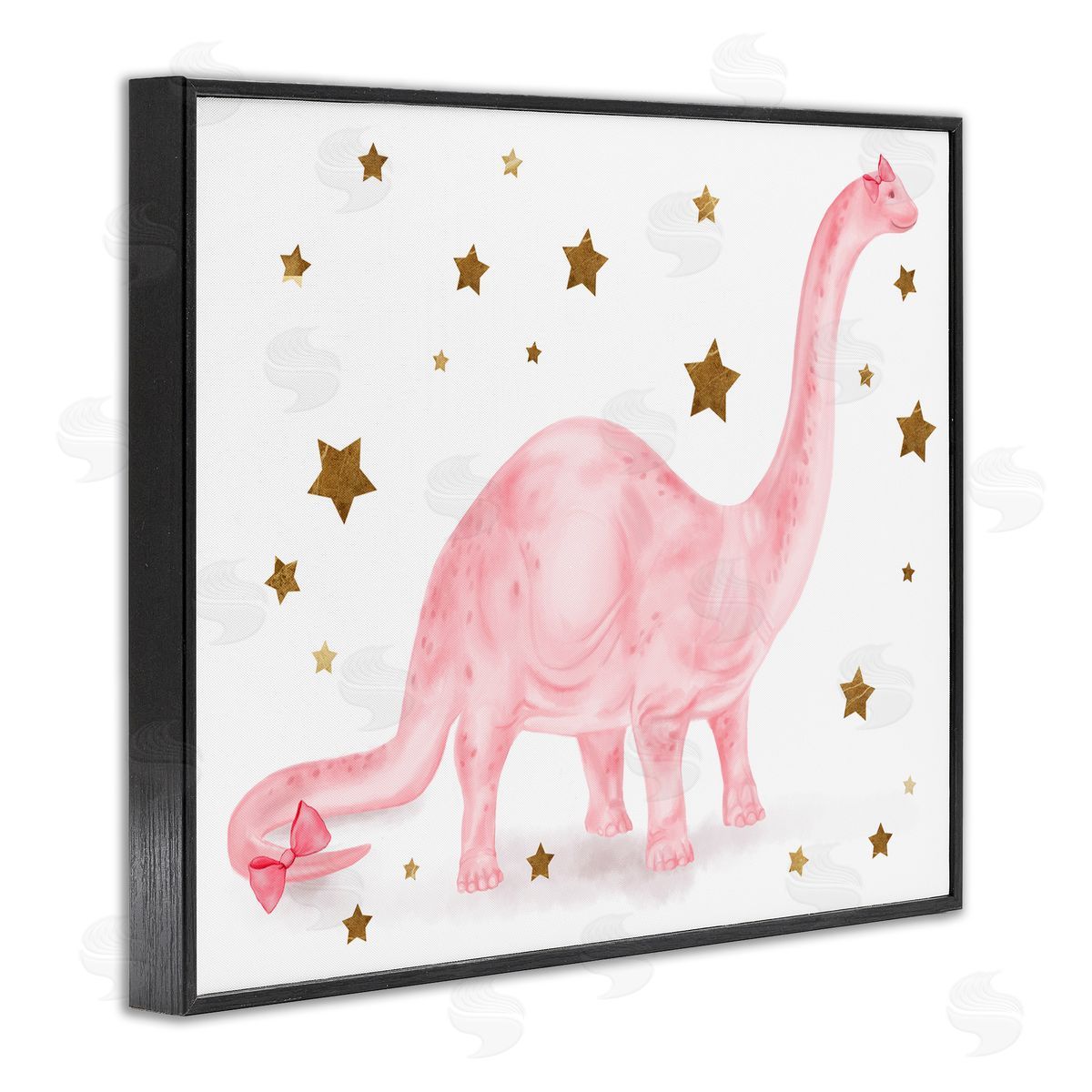 Pink Dinosaur with Gold Stars Black Frame Print Wall Art, Home Decor by Stupell Studio