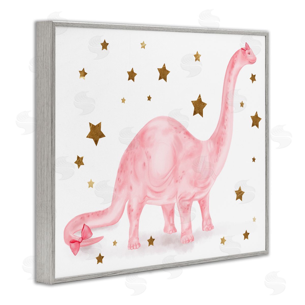 Pink Dinosaur with Gold Stars Grey Frame Print Wall Art, Home Decor by Stupell Studio