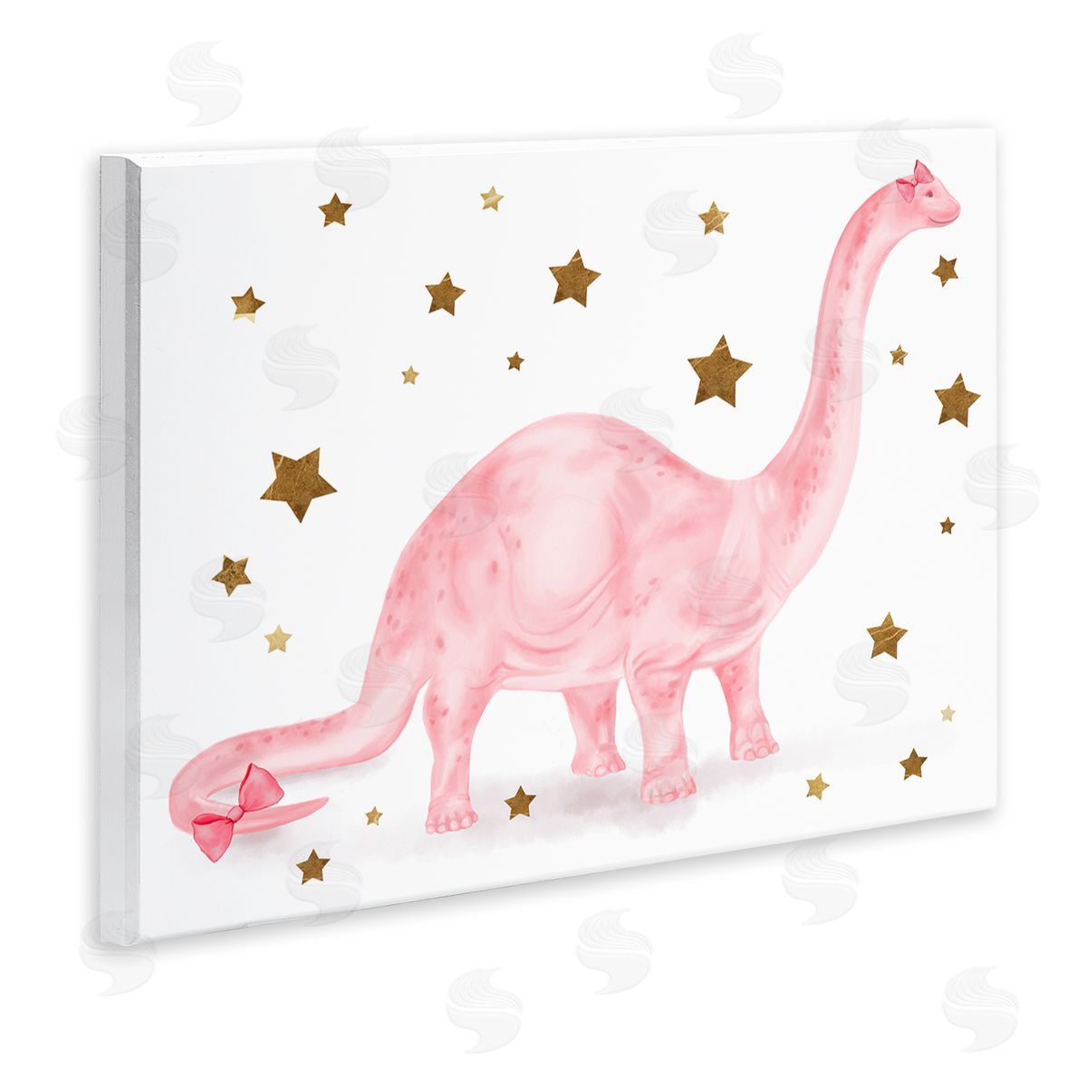 Pink Dinosaur with Gold Stars Wood Plaque Wall Art, Home Decor by Stupell Studio