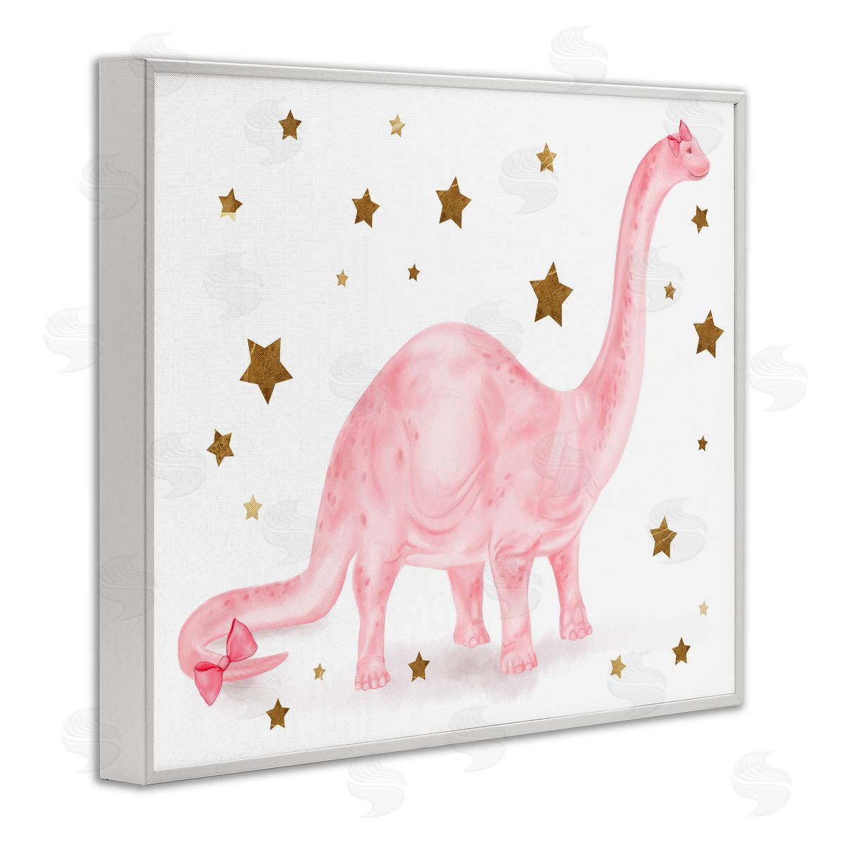 Pink Dinosaur with Gold Stars White Frame Print Wall Art, Home Decor by Stupell Studio