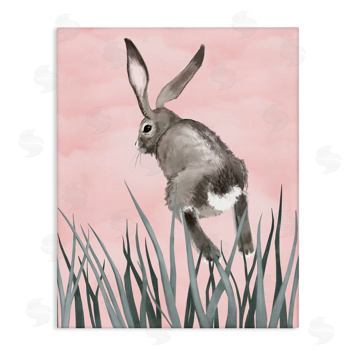 Bunny Rabbit Jumping Grass Canvas Wall Art, Home Decor by Ziwei Li