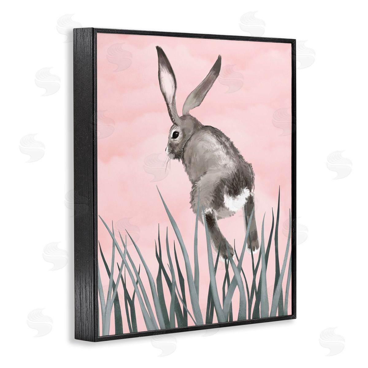 Bunny Rabbit Jumping Grass Black Frame Print Wall Art, Home Decor by Ziwei Li