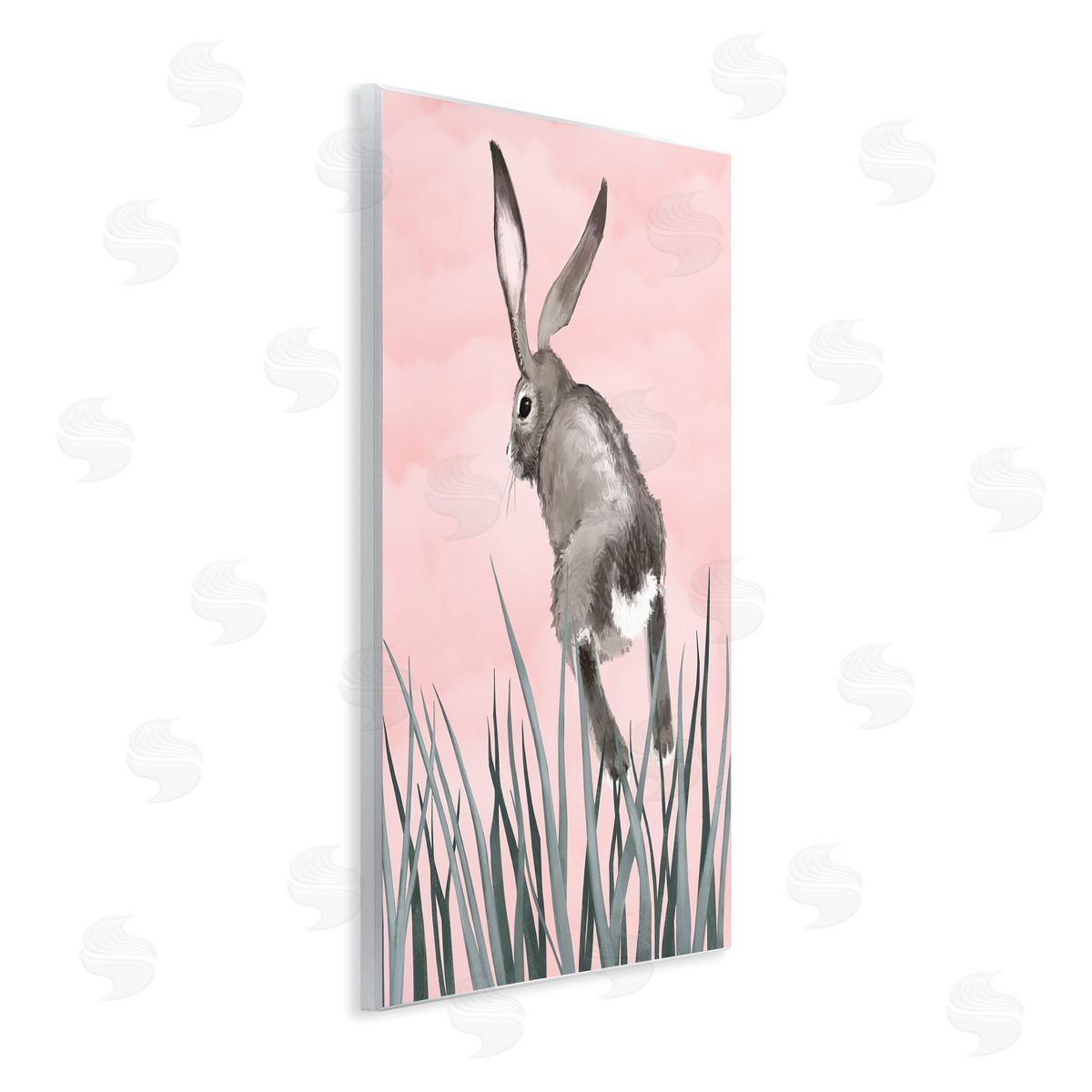 Bunny Rabbit Jumping Grass Wood Plaque Wall Art, Home Decor by Ziwei Li