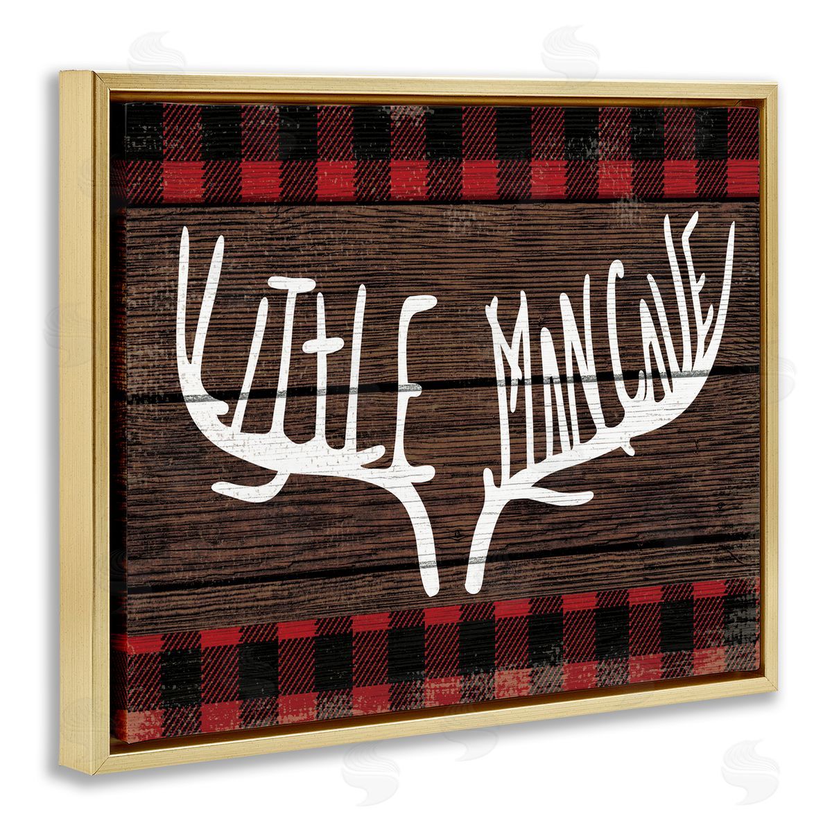 Little Man Cave Rustic Antlers Gold Floating Frame Canvas Wall Art, Home Decor by Stupell Studio