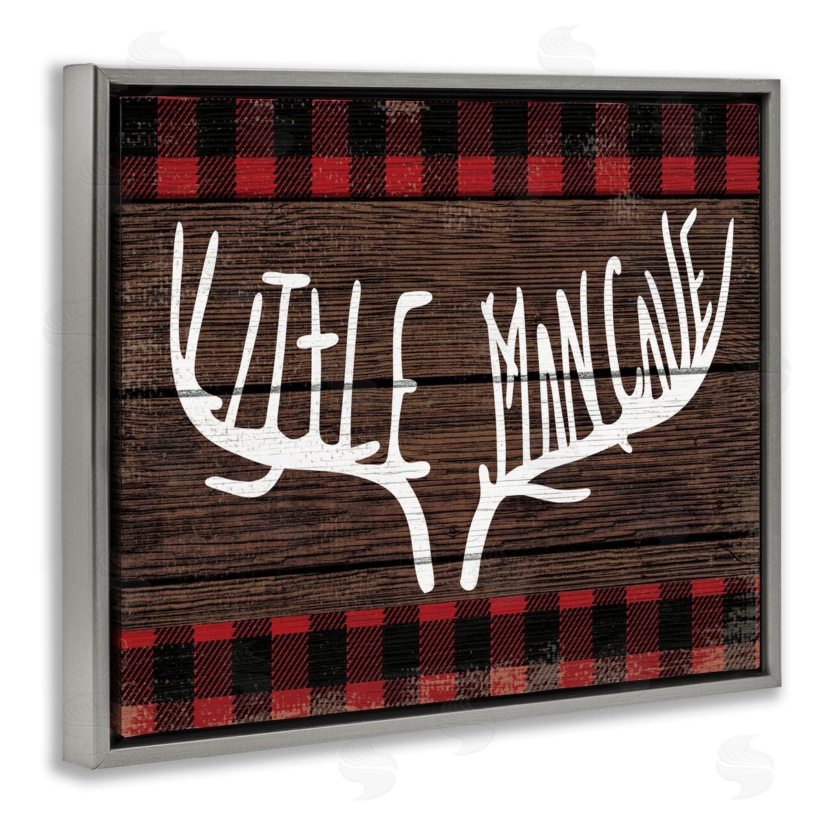 Little Man Cave Rustic Antlers Grey Floating Frame Canvas Wall Art, Home Decor by Stupell Studio
