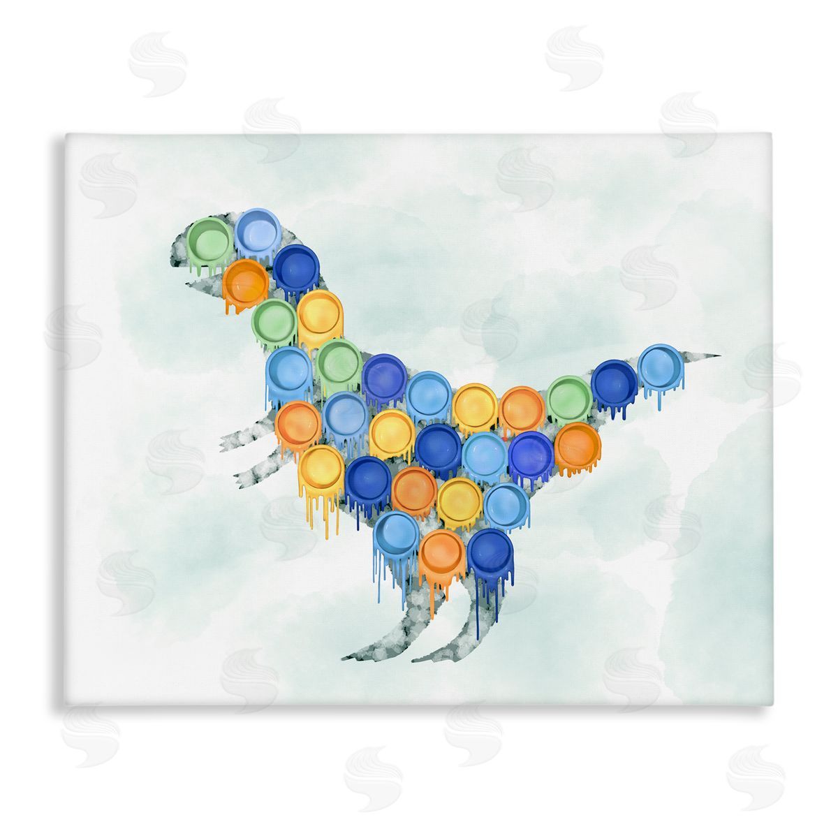 Dinosaur Paint Cups Blue Canvas Wall Art, Home Decor by Ziwei Li