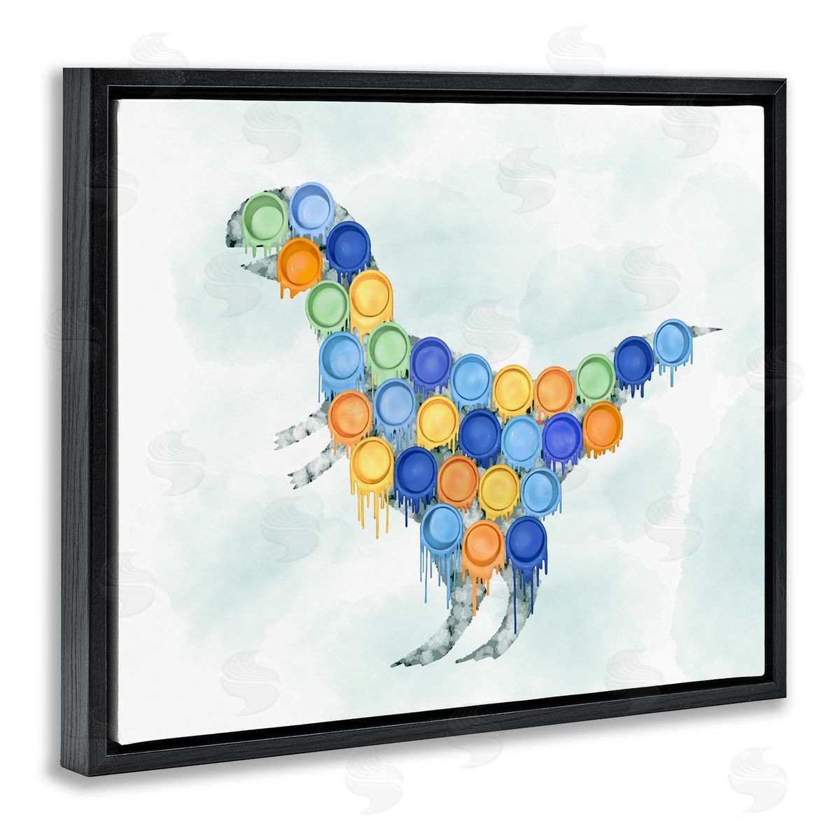 Dinosaur Paint Cups Blue Black Floating Frame Canvas Wall Art, Home Decor by Ziwei Li