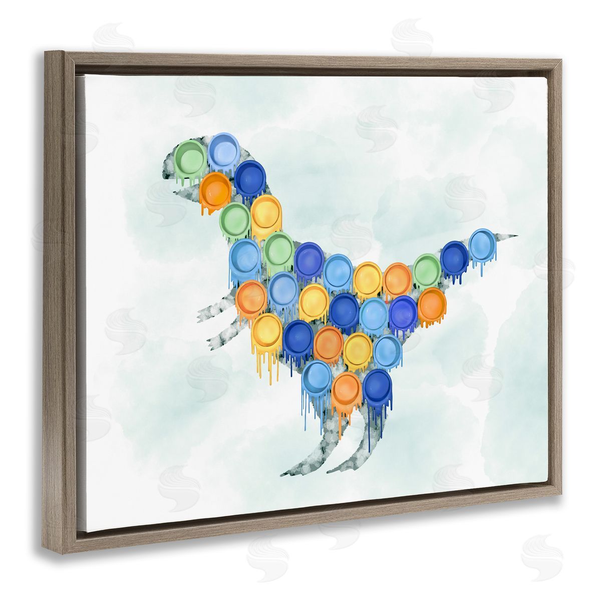 Dinosaur Paint Cups Blue Brown Floating Frame Canvas Wall Art, Home Decor by Ziwei Li