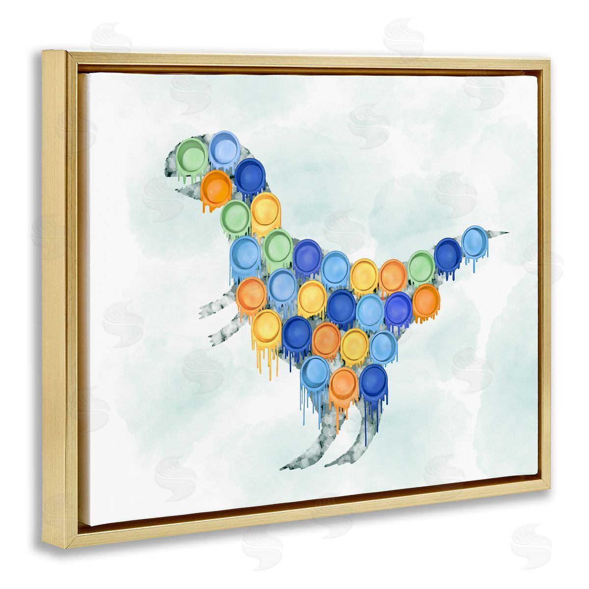 Dinosaur Paint Cups Blue Gold Floating Frame Canvas Wall Art, Home Decor by Ziwei Li