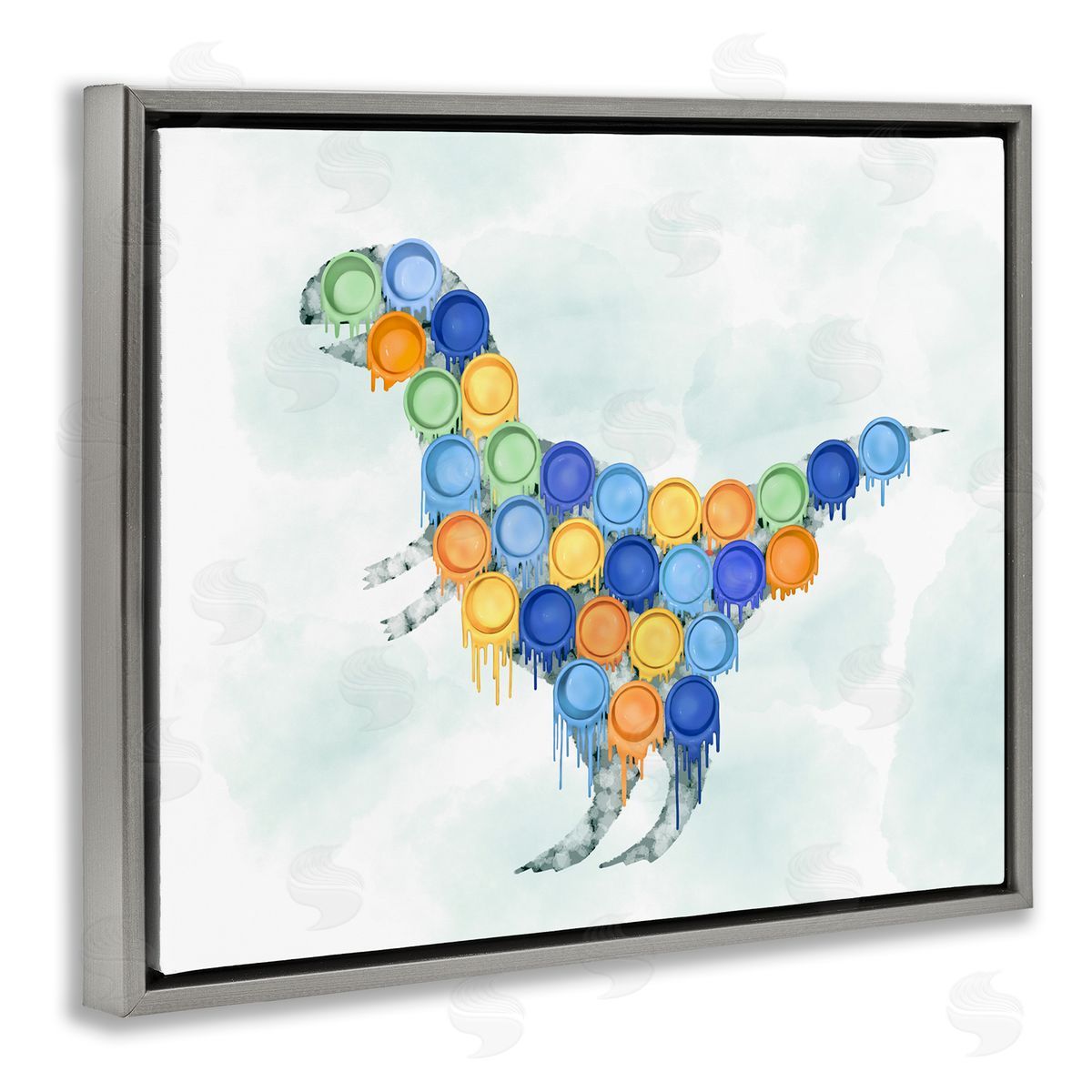 Dinosaur Paint Cups Blue Grey Floating Frame Canvas Wall Art, Home Decor by Ziwei Li