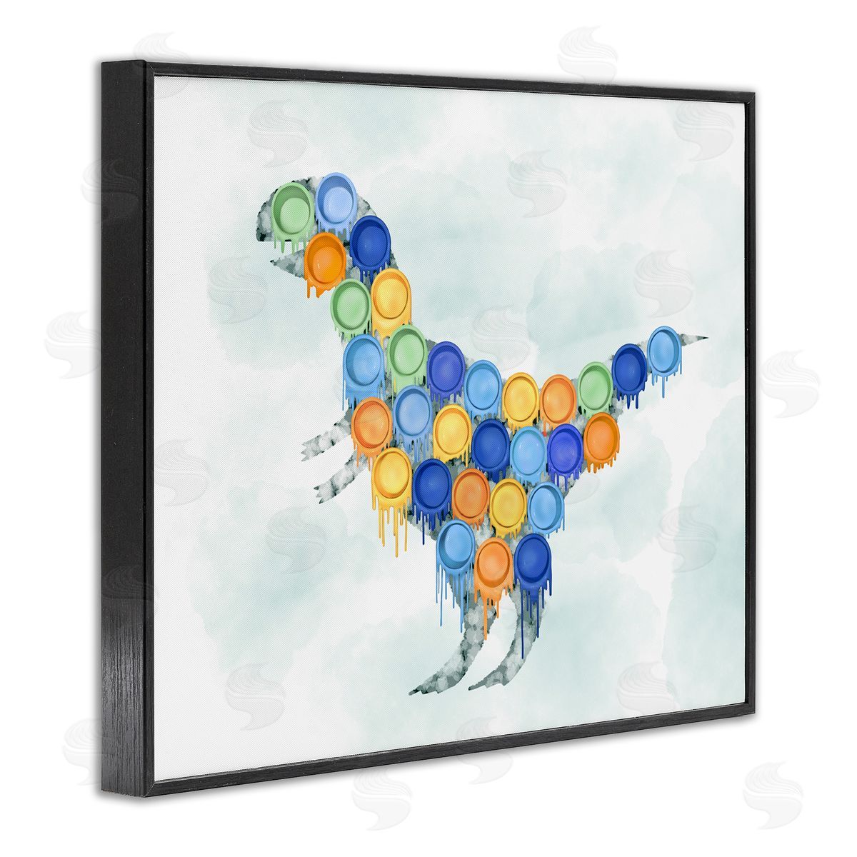 Dinosaur Paint Cups Blue Black Frame Print Wall Art, Home Decor by Ziwei Li