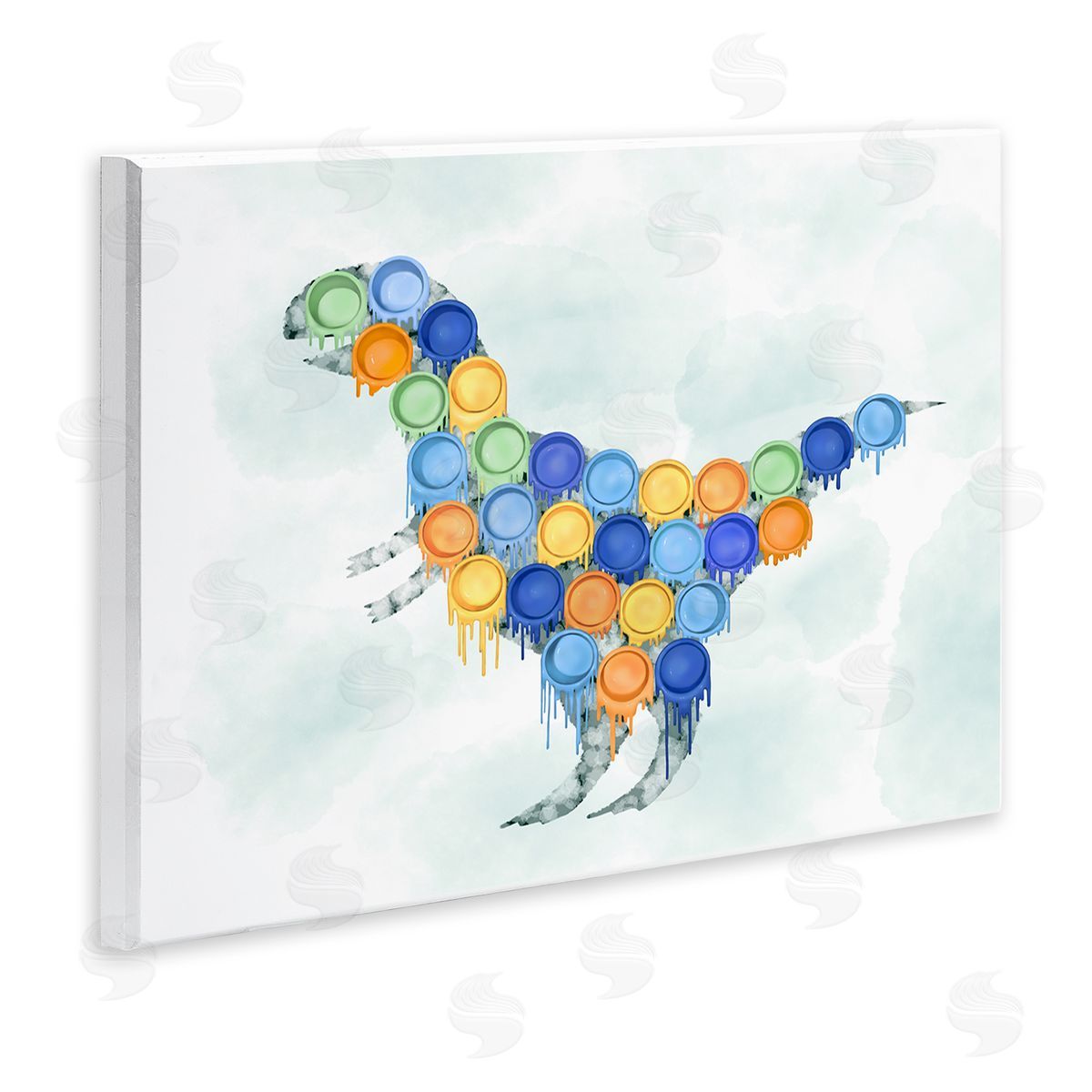 Dinosaur Paint Cups Blue Wood Plaque Wall Art, Home Decor by Ziwei Li