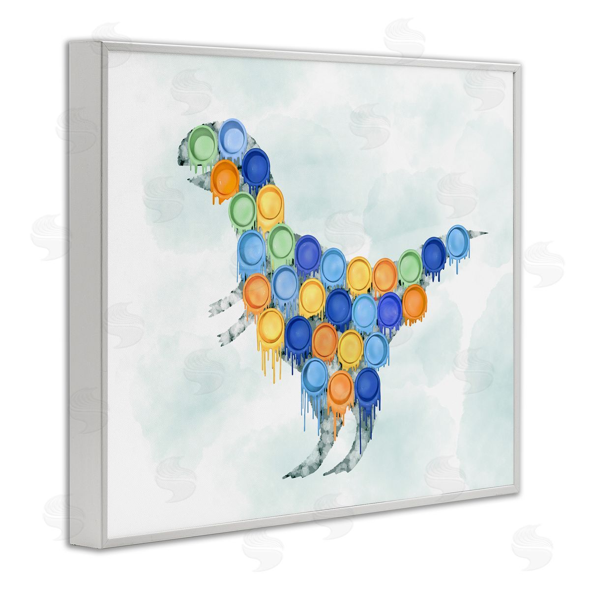 Dinosaur Paint Cups Blue White Frame Print Wall Art, Home Decor by Ziwei Li