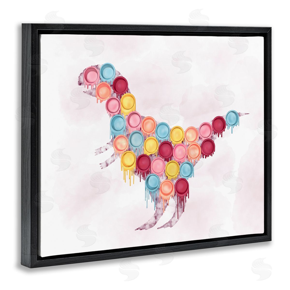 Dinosaur Paint Cups Pink Black Floating Frame Canvas Wall Art, Home Decor by Ziwei Li