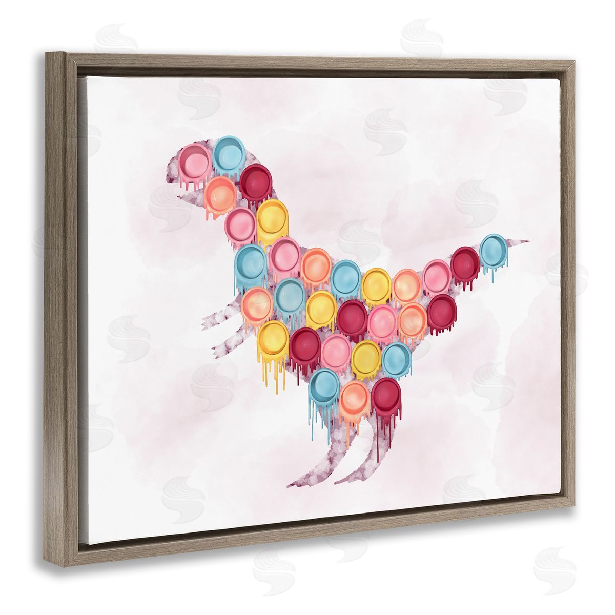 Dinosaur Paint Cups Pink Brown Floating Frame Canvas Wall Art, Home Decor by Ziwei Li