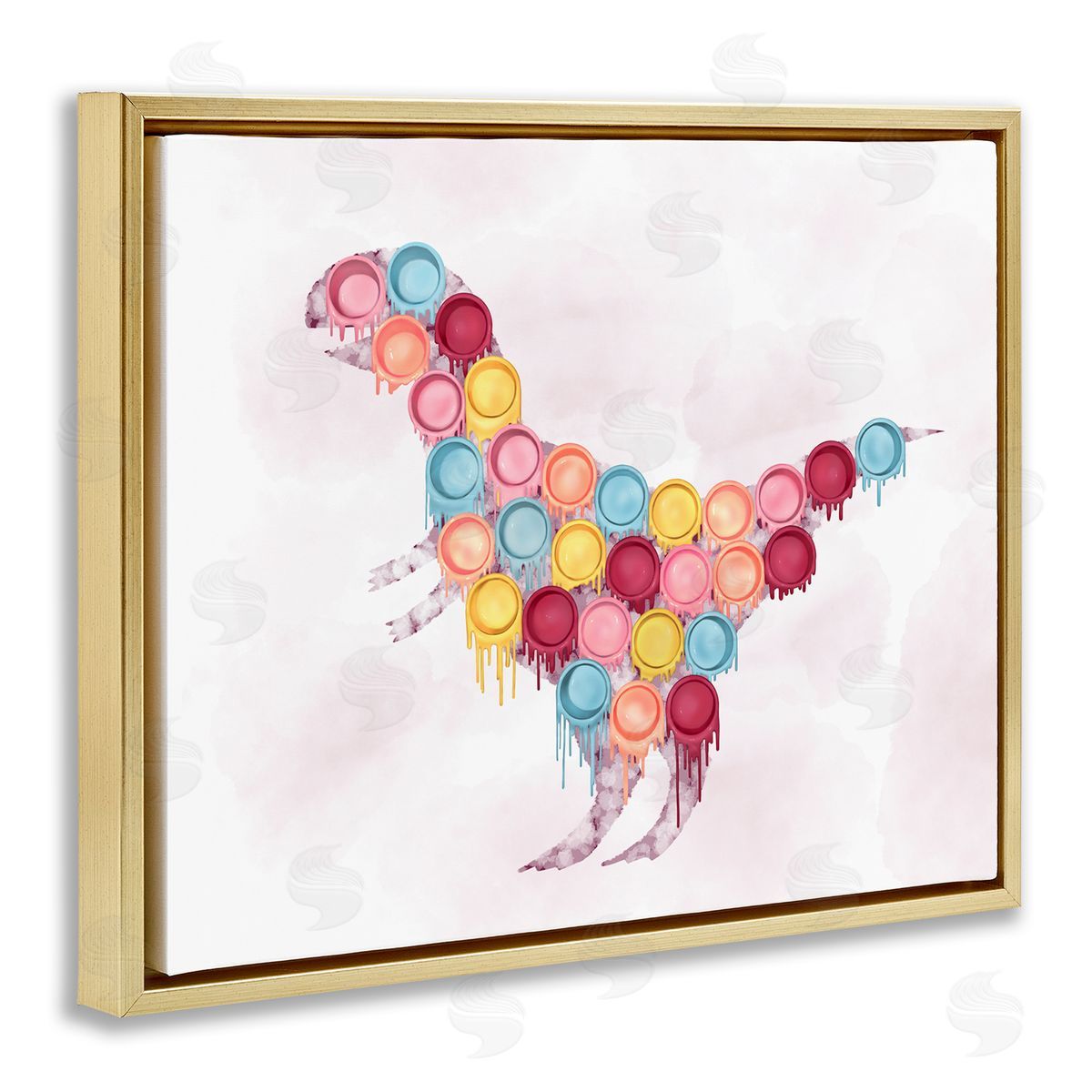 Dinosaur Paint Cups Pink Gold Floating Frame Canvas Wall Art, Home Decor by Ziwei Li