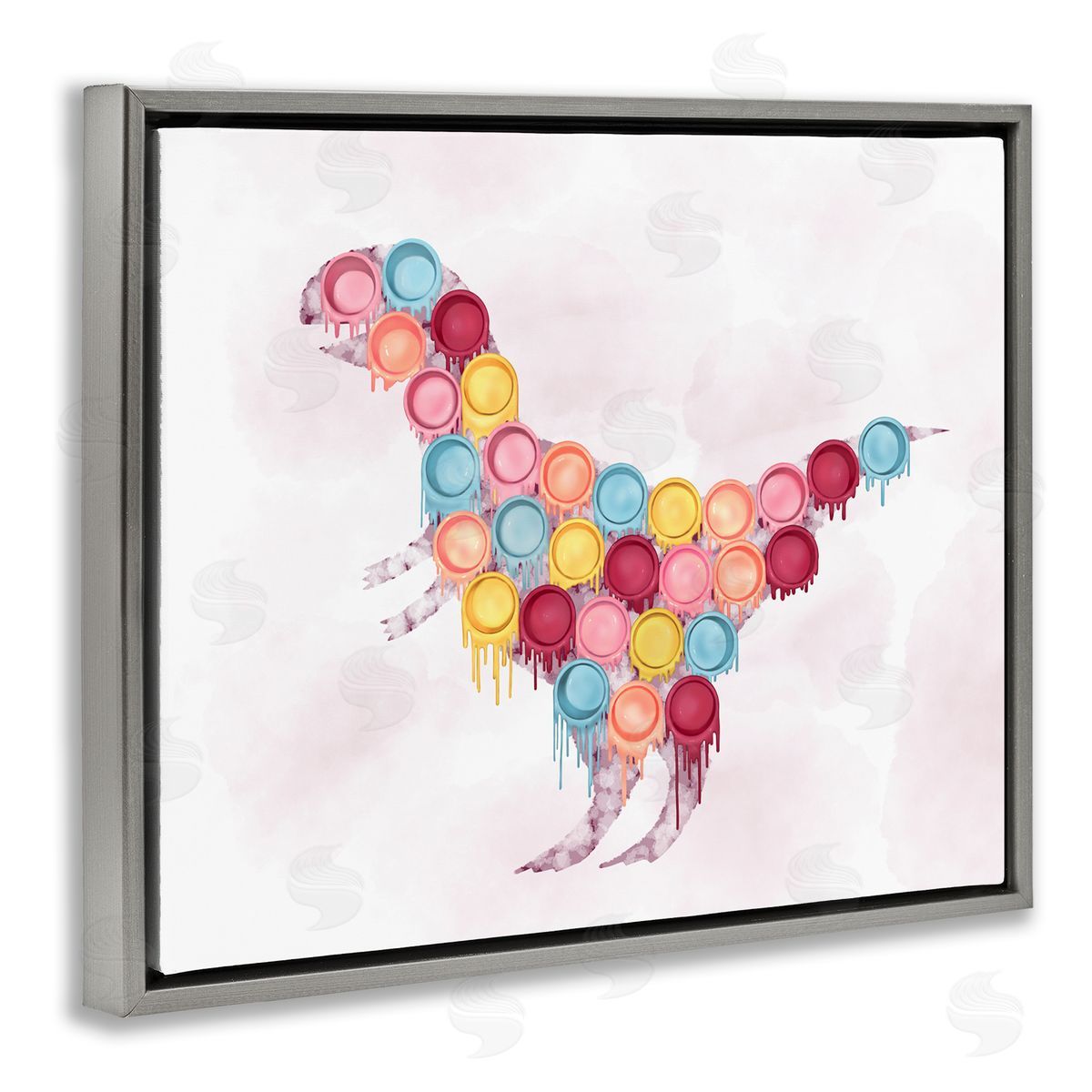 Dinosaur Paint Cups Pink Grey Floating Frame Canvas Wall Art, Home Decor by Ziwei Li