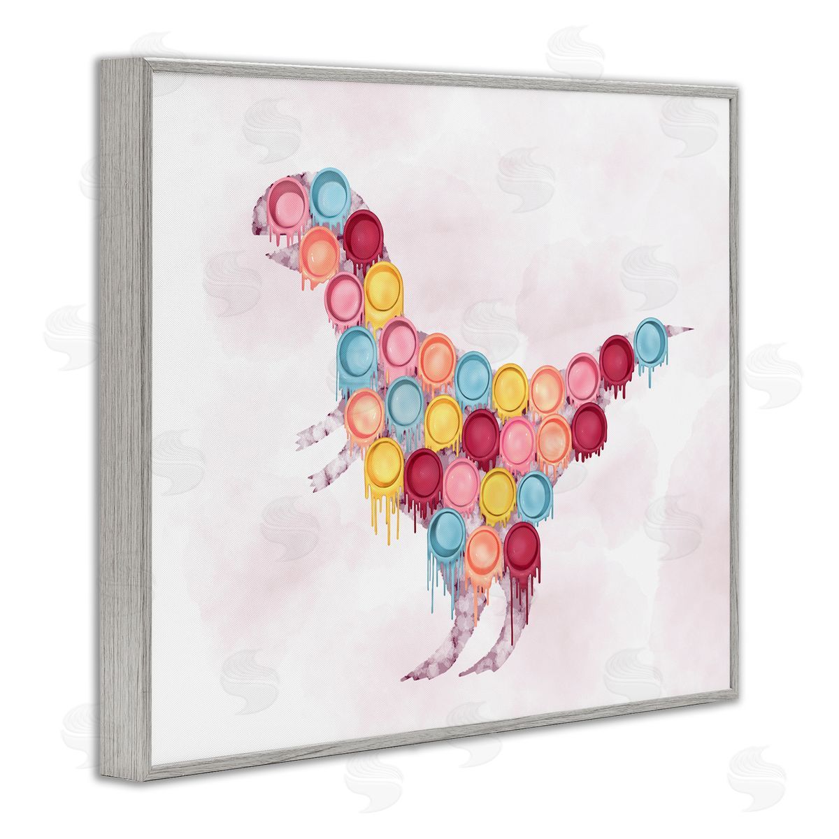 Dinosaur Paint Cups Pink Grey Frame Print Wall Art, Home Decor by Ziwei Li