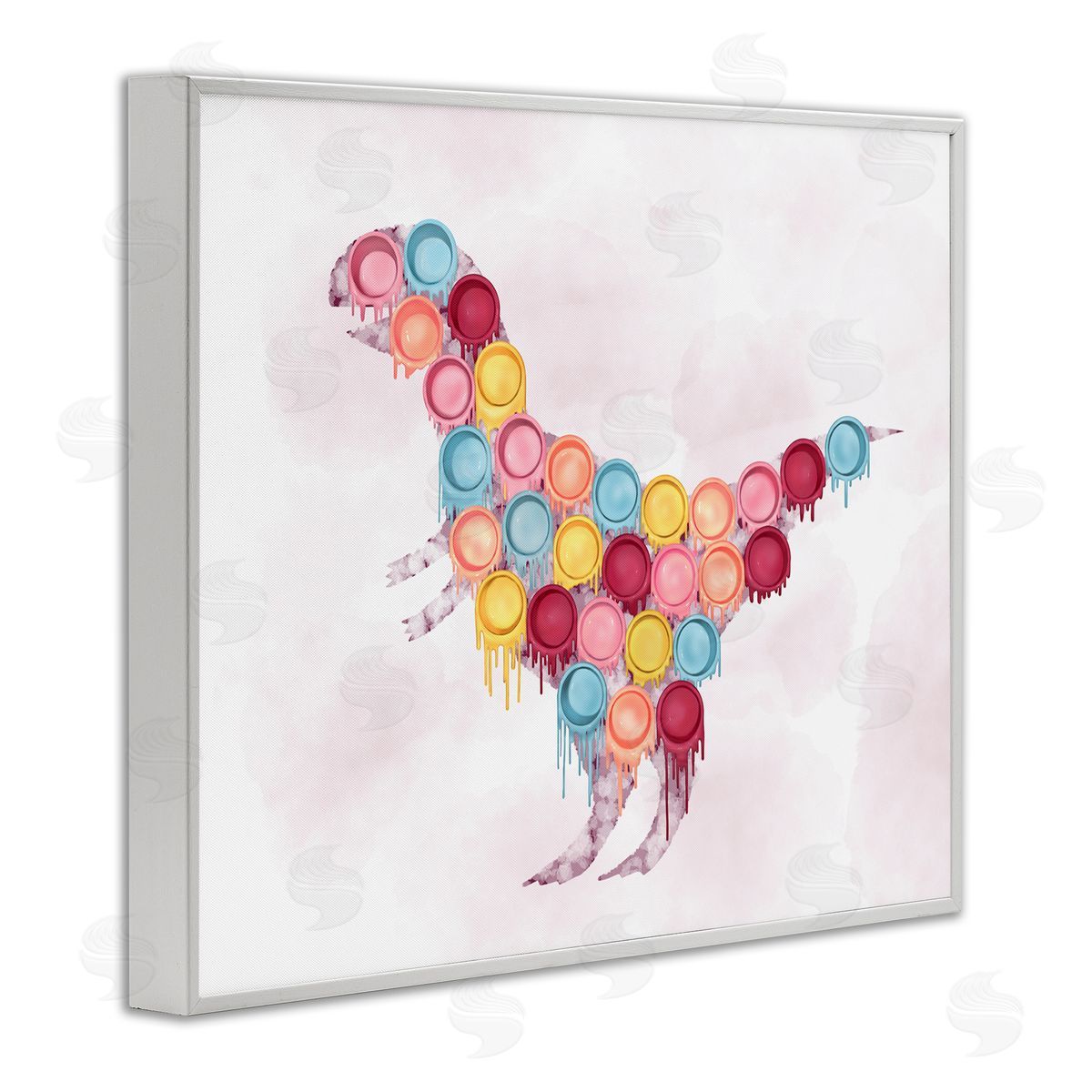 Dinosaur Paint Cups Pink White Frame Print Wall Art, Home Decor by Ziwei Li