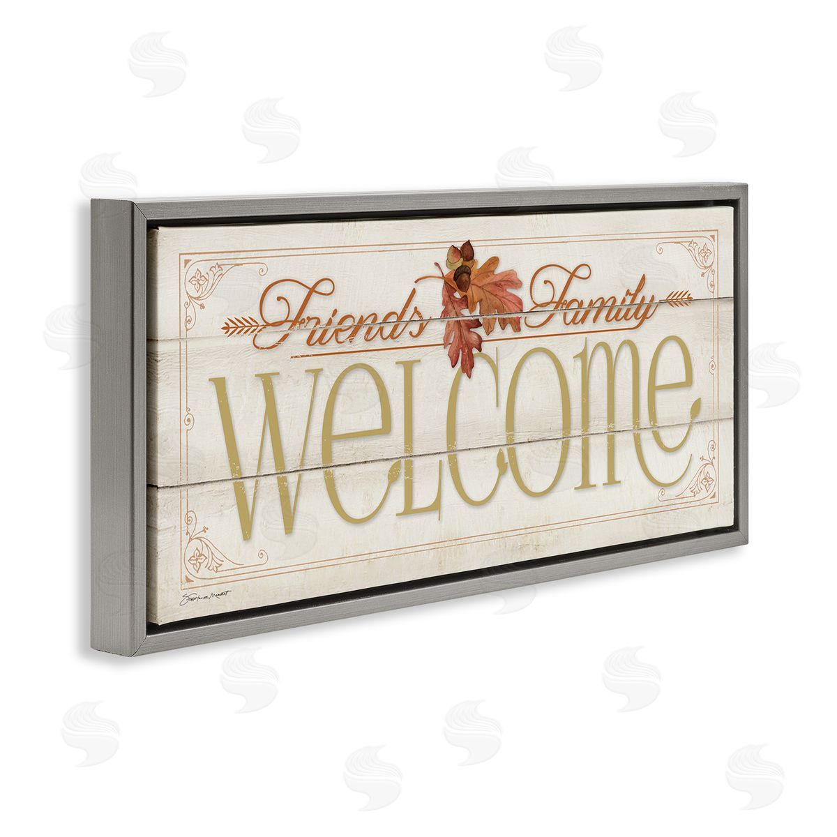 Autumn Friends Family Welcome Grey Floating Frame Canvas Wall Art, Home Decor by Stephanie Workman Marrott