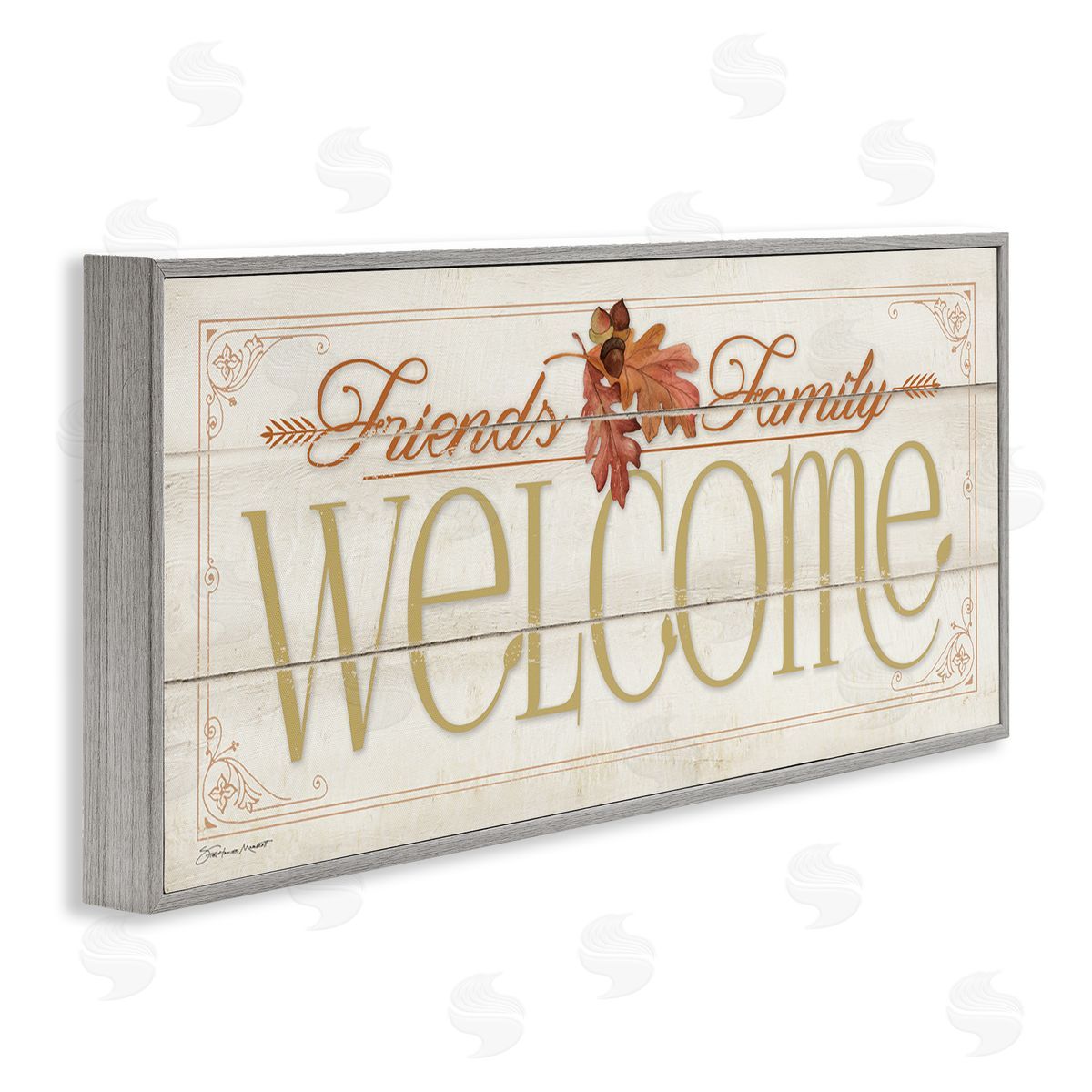 Autumn Friends Family Welcome Grey Frame Print Wall Art, Home Decor by Stephanie Workman Marrott