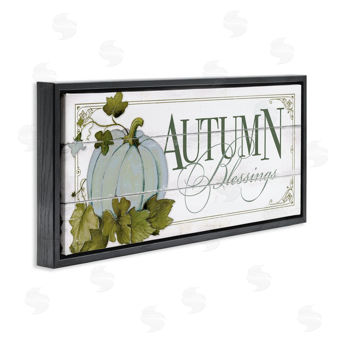 Autumn Blessings Blue Pumpkin Black Floating Frame Canvas Wall Art, Home Decor by Stephanie Workman Marrott