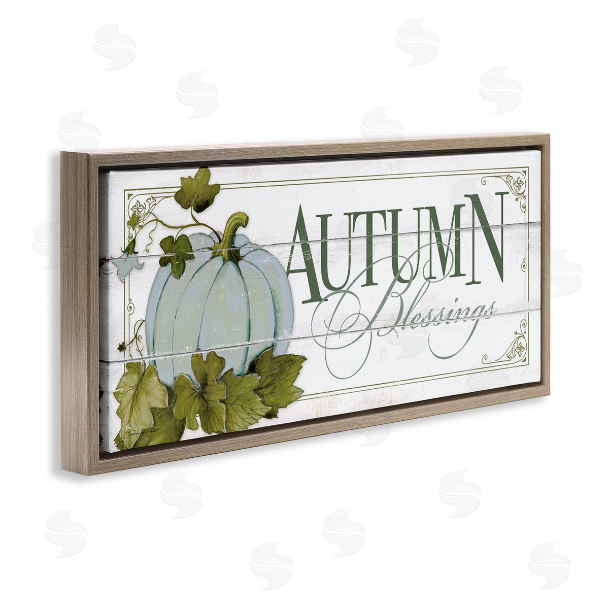 Autumn Blessings Blue Pumpkin Brown Floating Frame Canvas Wall Art, Home Decor by Stephanie Workman Marrott