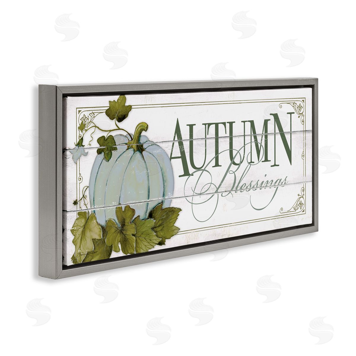Autumn Blessings Blue Pumpkin Grey Floating Frame Canvas Wall Art, Home Decor by Stephanie Workman Marrott