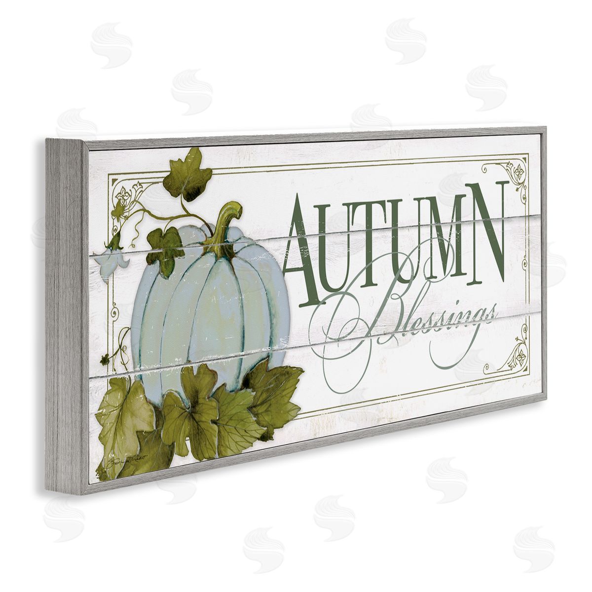 Autumn Blessings Blue Pumpkin Grey Frame Print Wall Art, Home Decor by Stephanie Workman Marrott