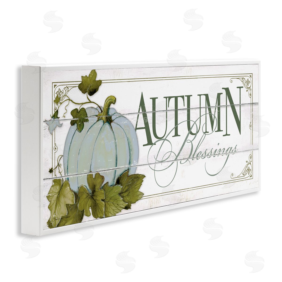 Autumn Blessings Blue Pumpkin White Frame Print Wall Art, Home Decor by Stephanie Workman Marrott