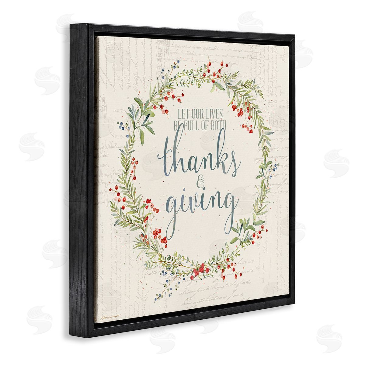 Thanks & Giving Autumn Phrase Black Floating Frame Canvas Wall Art, Home Decor by Stephanie Workman Marrott