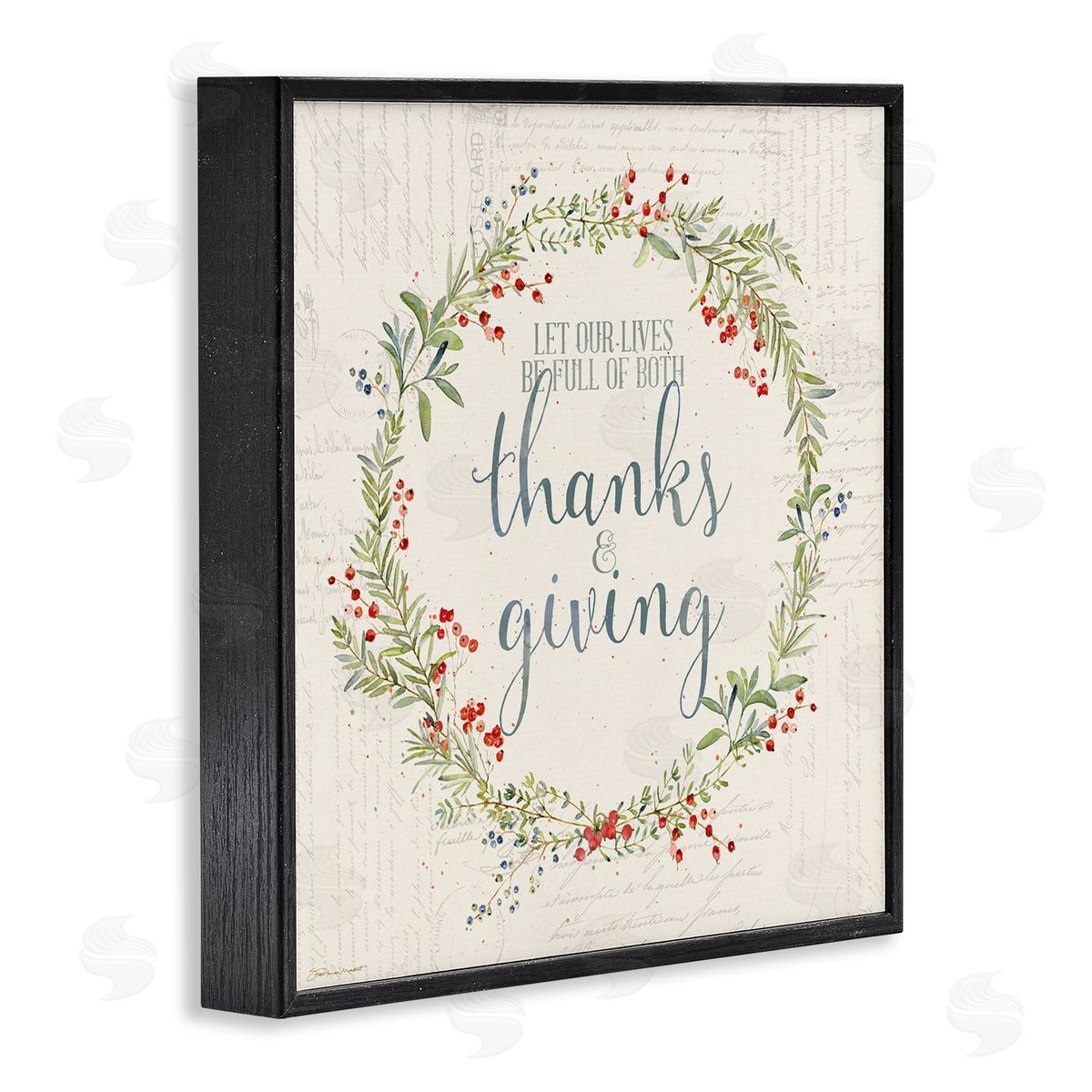 Thanks & Giving Autumn Phrase Black Frame Print Wall Art, Home Decor by Stephanie Workman Marrott