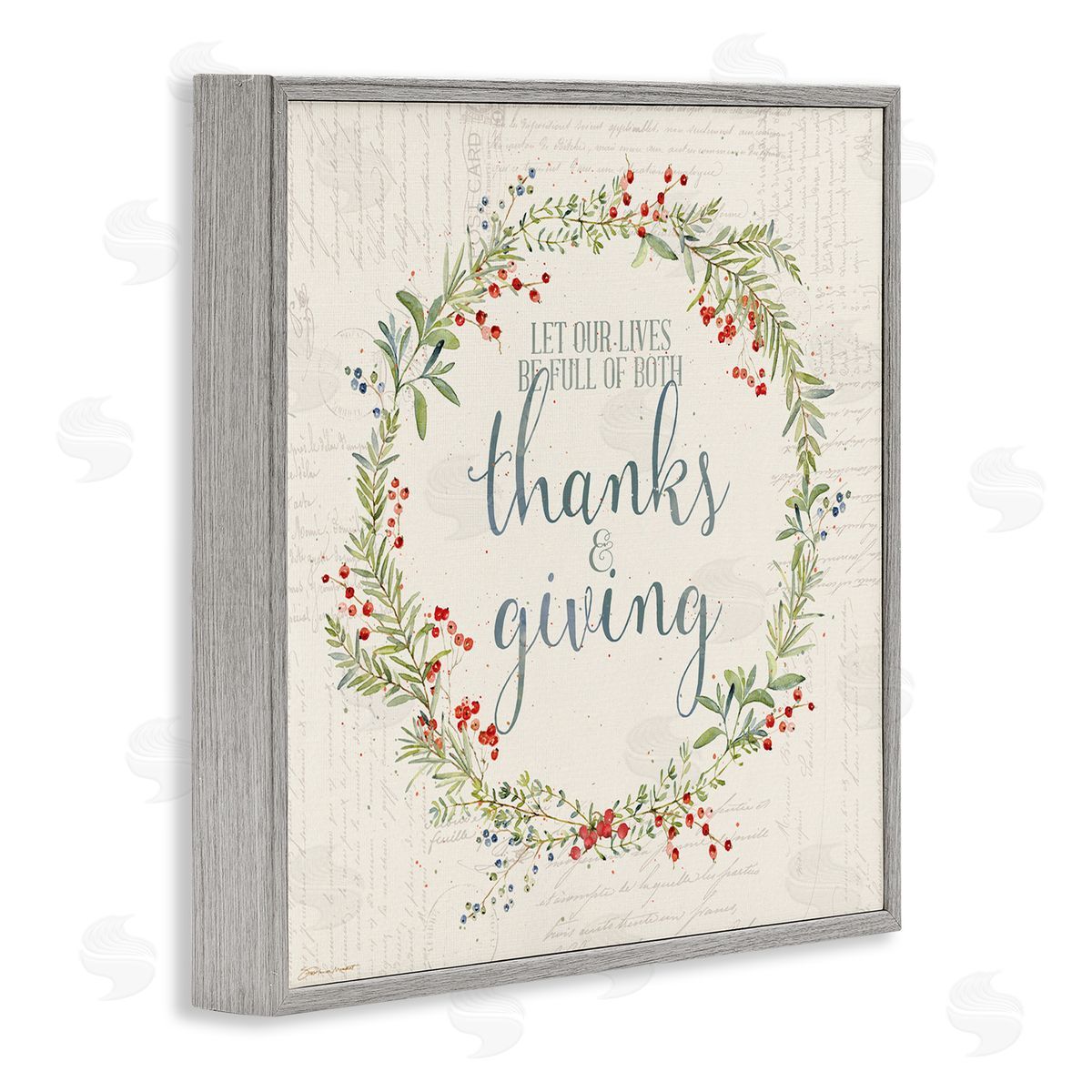 Thanks & Giving Autumn Phrase Grey Frame Print Wall Art, Home Decor by Stephanie Workman Marrott