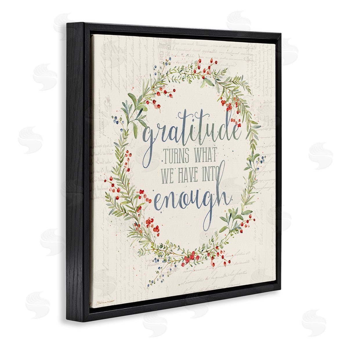Gratitude Enough Fall Seasonal Black Floating Frame Canvas Wall Art, Home Decor by Stephanie Workman Marrott