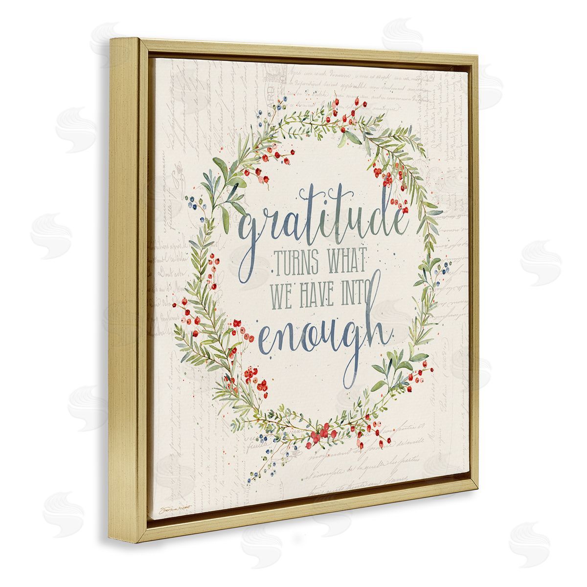 Gratitude Enough Fall Seasonal Gold Floating Frame Canvas Wall Art, Home Decor by Stephanie Workman Marrott