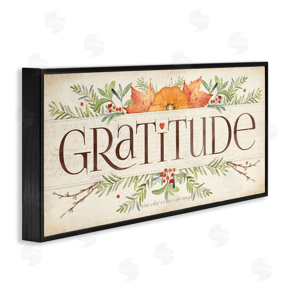 Seasonal Gratitude Floral Leaves Black Frame Print Wall Art, Home Decor by Stephanie Workman Marrott