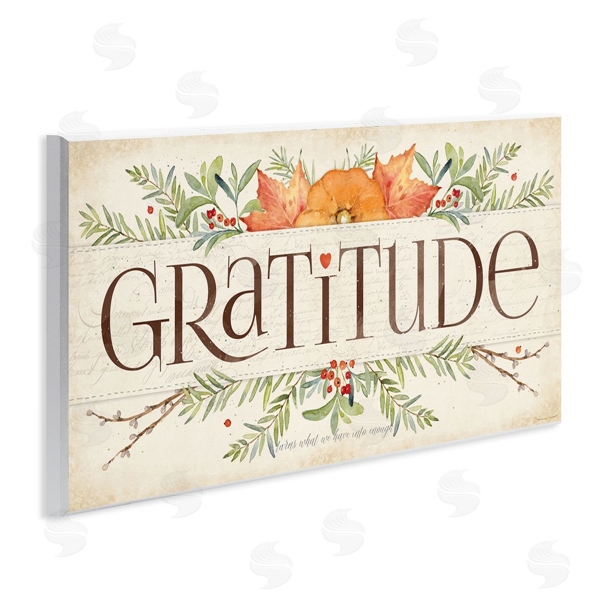 Seasonal Gratitude Floral Leaves Wood Plaque Wall Art, Home Decor by Stephanie Workman Marrott