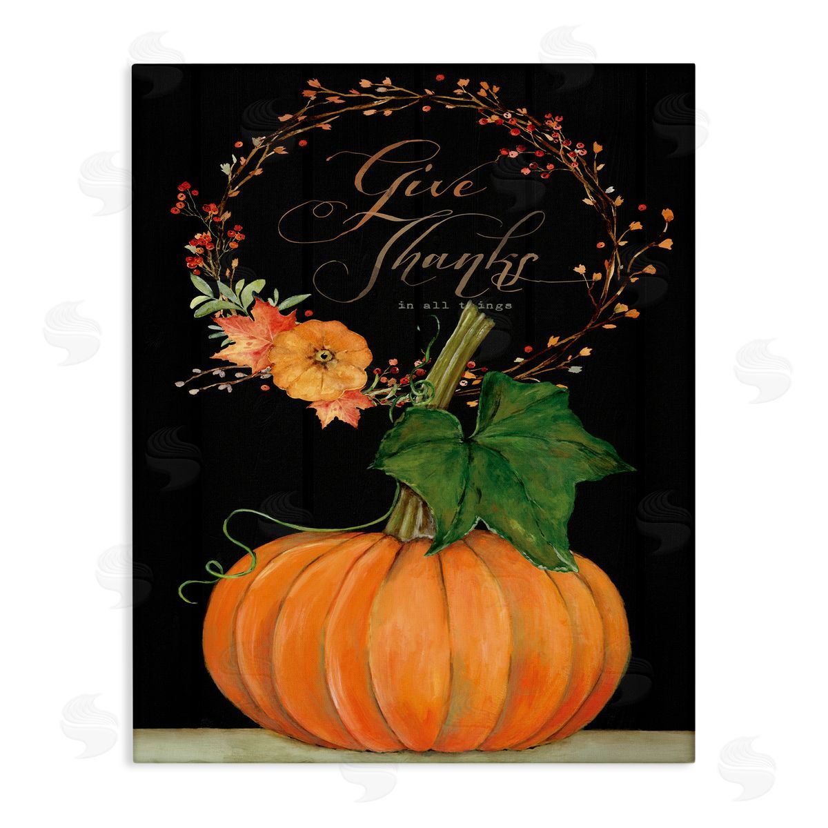 Give Thanks Pumpkin Seasonal Canvas Wall Art, Home Decor by Stephanie Workman Marrott
