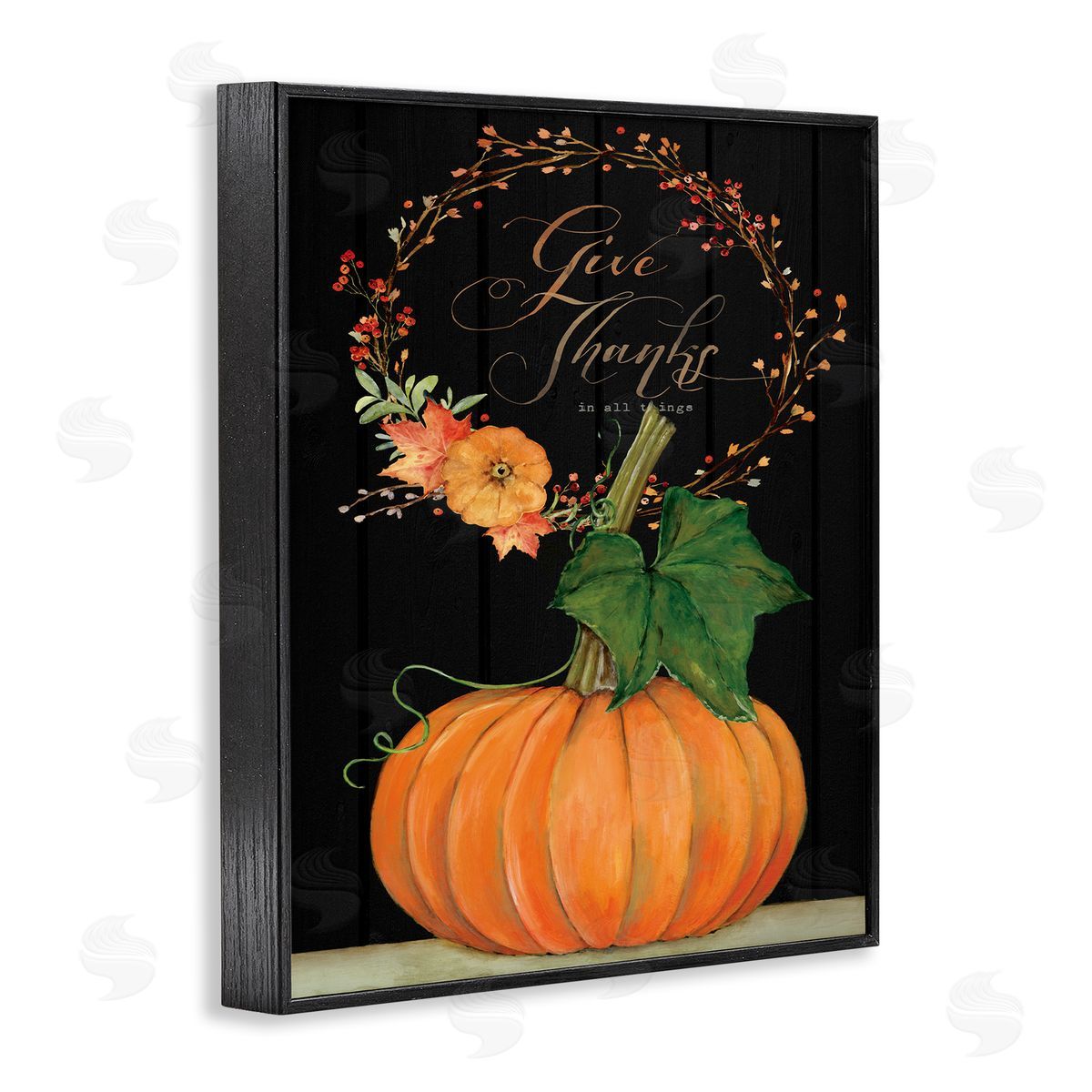 Give Thanks Pumpkin Seasonal Black Frame Print Wall Art, Home Decor by Stephanie Workman Marrott