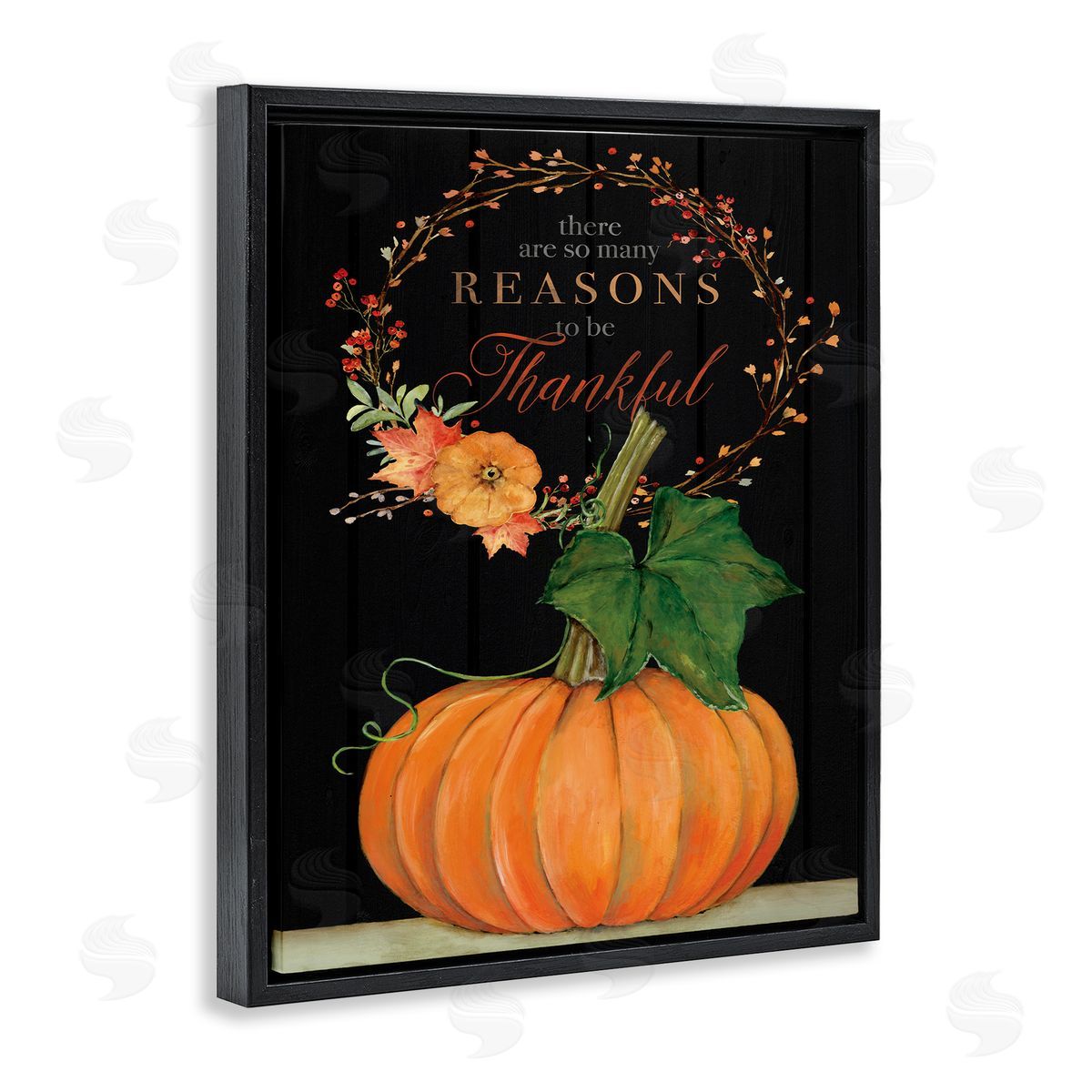 Reasons To Be Thankful Pumpkin Black Floating Frame Canvas Wall Art, Home Decor by Stephanie Workman Marrott