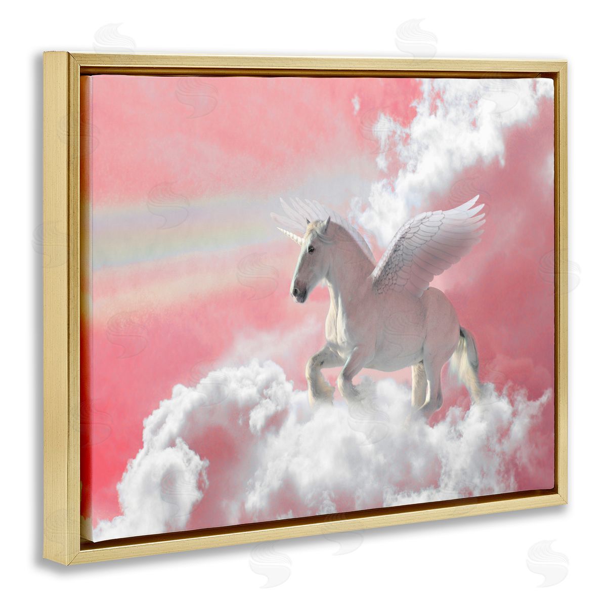 Unicorn Sky Pink Rainbow Gold Floating Frame Canvas Wall Art, Home Decor by Ziwei Li
