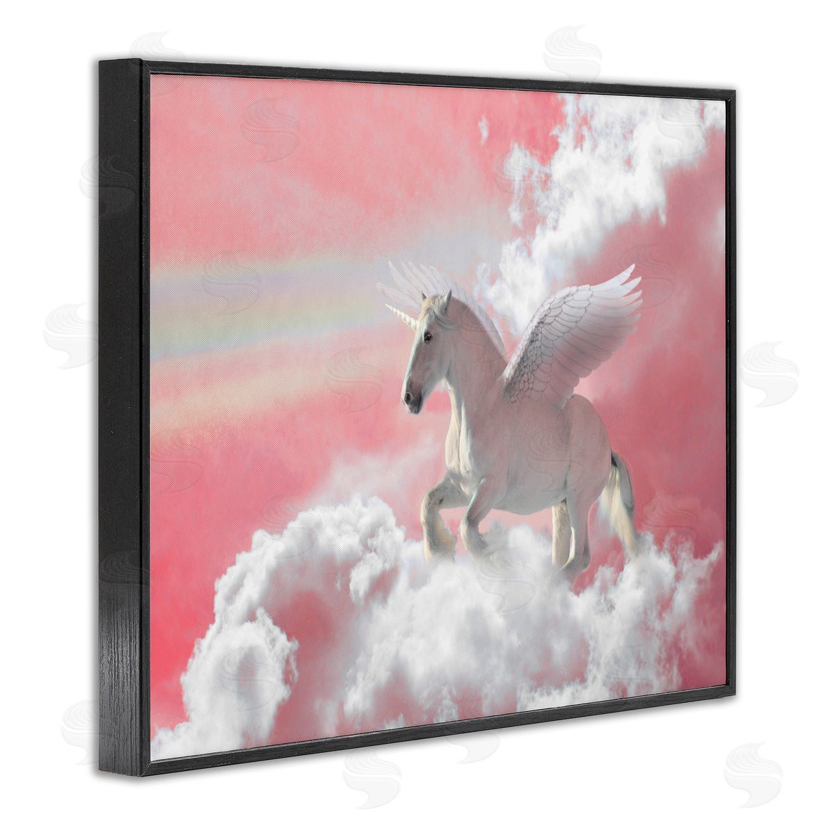 Unicorn Sky Pink Rainbow Black Frame Print Wall Art, Home Decor by Ziwei Li