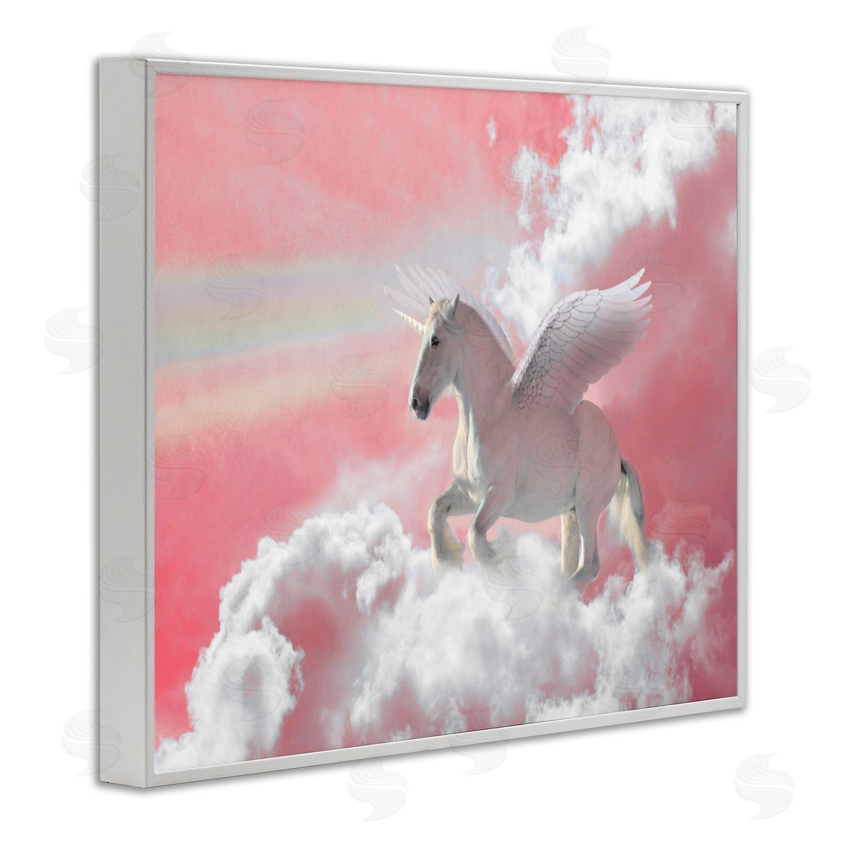 Unicorn Sky Pink Rainbow White Frame Print Wall Art, Home Decor by Ziwei Li