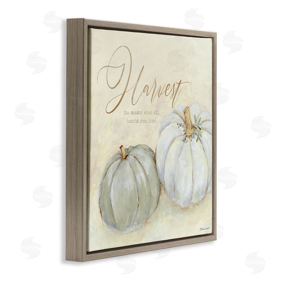 Harvest Pumpkins Autumn Seasonal Brown Floating Frame Canvas Wall Art, Home Decor by Stephanie Workman Marrott