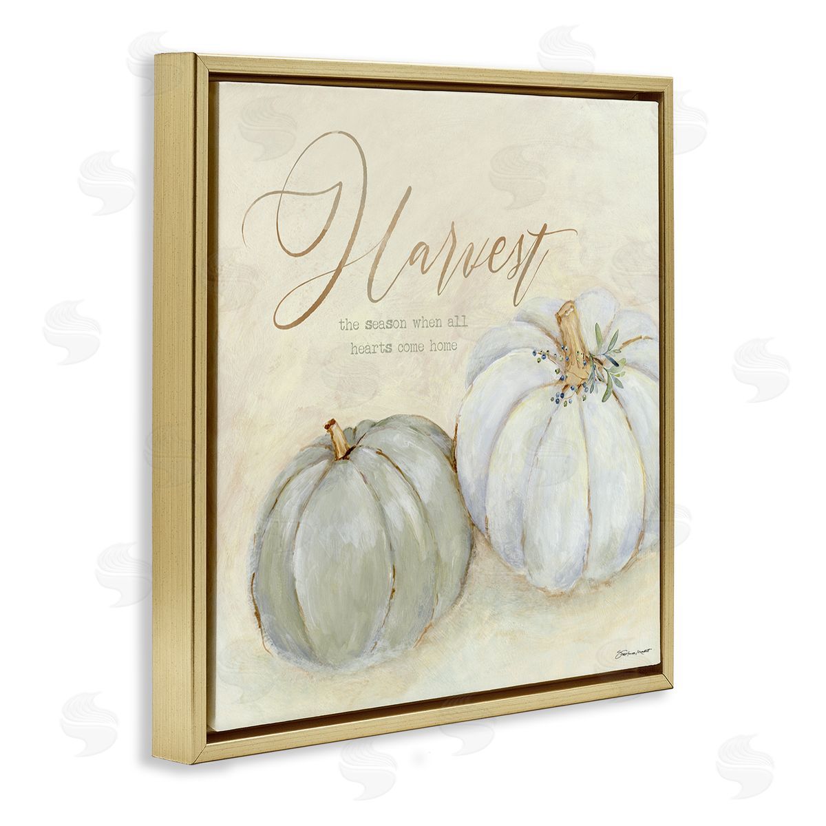 Harvest Pumpkins Autumn Seasonal Gold Floating Frame Canvas Wall Art, Home Decor by Stephanie Workman Marrott